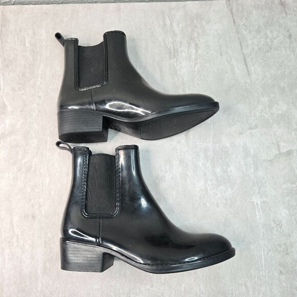 Jeffrey Campbell Rainboot Black Rubber Pointed Pull On Chelsea Ankle Bootie Sz 8 - Picture 5 of 9